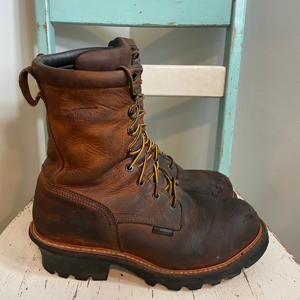 Red Wing 4420 Mens 11 Brown Leather Waterproof Loggermax Work Boots Vibram Steel
